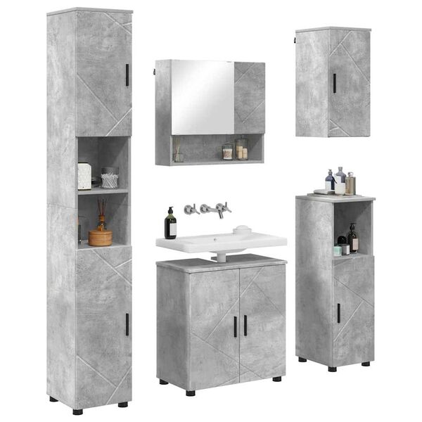 vidaXL Juego de muebles de ba&ntilde;o con almacenamiento 5 pcs Gris Concreto