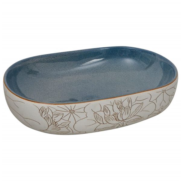 vidaXL Lavabo sobre encimera ovalado cerámica arena y azul 59x40x14 cm