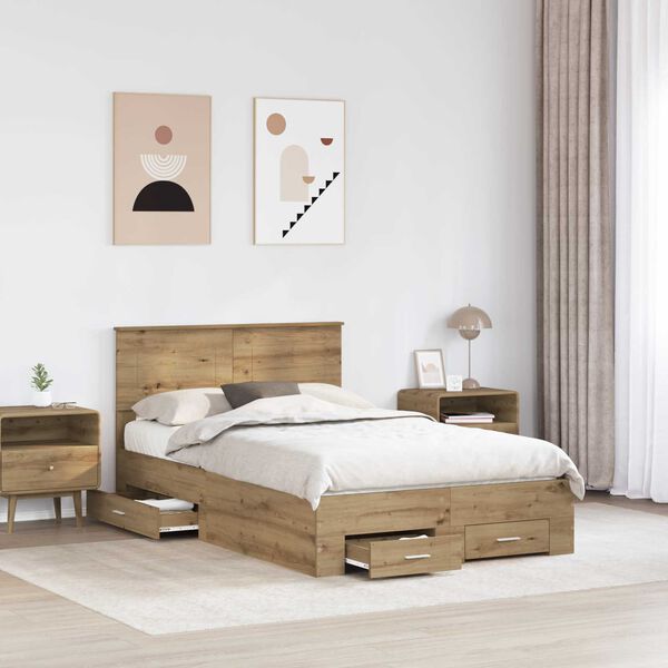 vidaXL Estructura de cama con cabecera Roble artesanal 120 x 190 cm