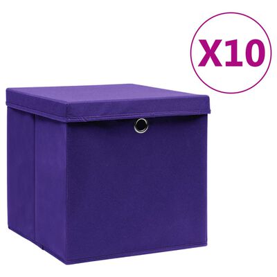 vidaXL Cajas de almacenaje con tapas 10 uds morado 28x28x28 cm