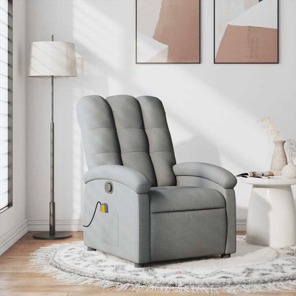 vidaXL Sill&oacute;n reclinable de masaje de tela gris claro
