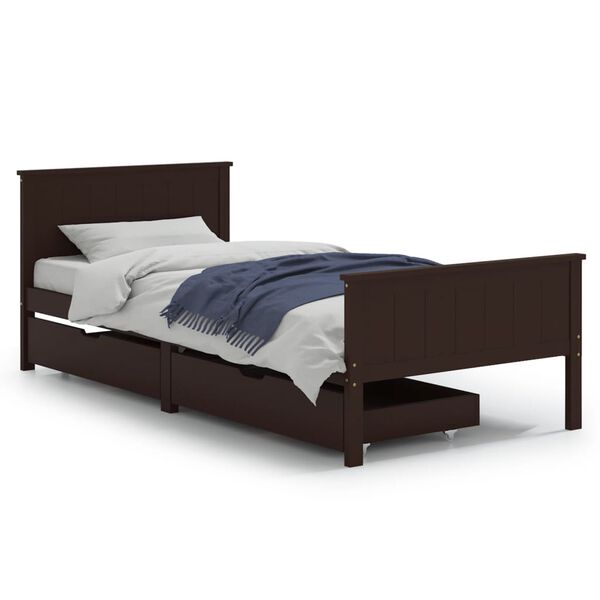 vidaXL Estructura cama 2 cajones madera pino marr&oacute;n oscuro 100x200 cm