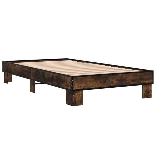 vidaXL Estructura cama madera ingenier&iacute;a metal roble humo 100x200 cm