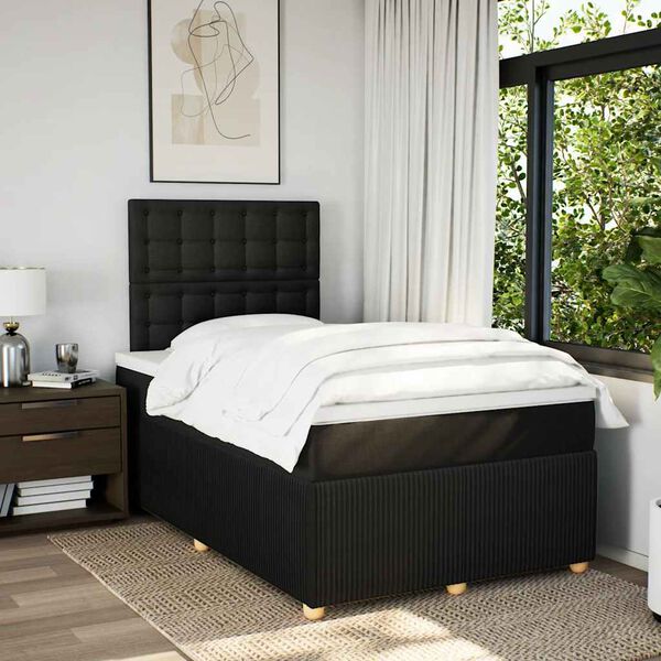 vidaXL Cama box spring con colch&oacute;n tela negro 120x190 cm
