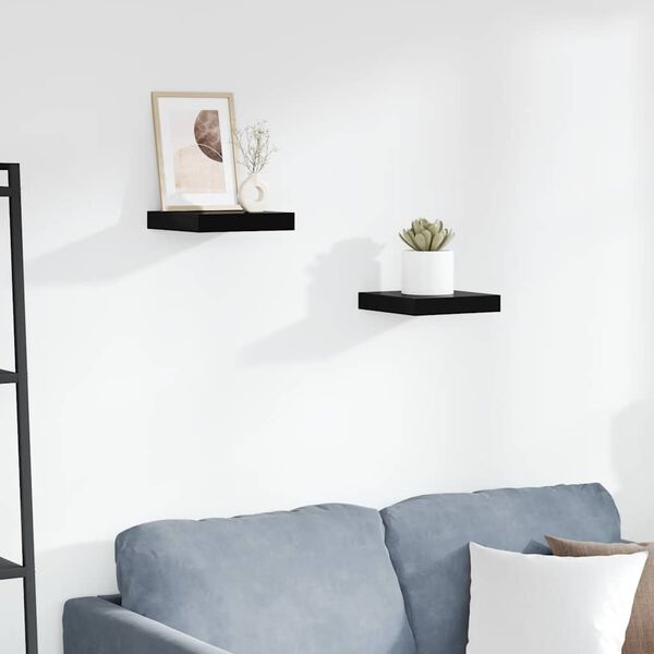 vidaXL Estante flotante de pared 2 uds MDF negro brillo 23x23,5x3,8cm