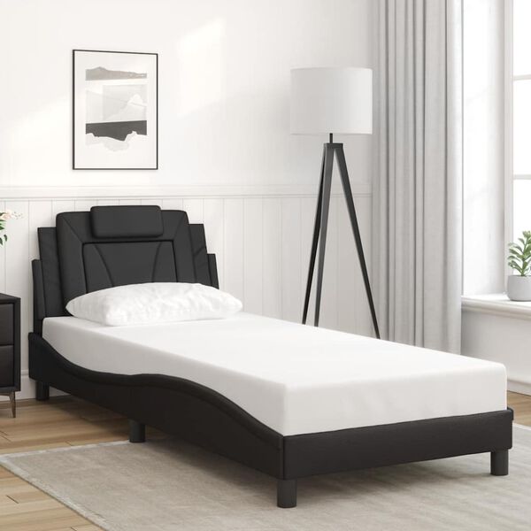 vidaXL Estructura de cama Viana sin colch&oacute;n cuero sint&eacute;tico negro 90x200 cm