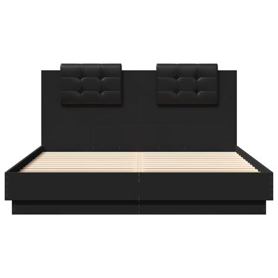 vidaXL Estructura de cama con cabecero y luces LED negro 150x200 cm