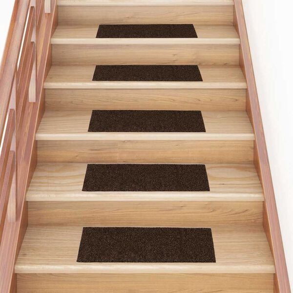vidaXL Felpudos autoadhesivos para escaleras, 15 unidades, 60 x 25 cm, marrón, rectangulares