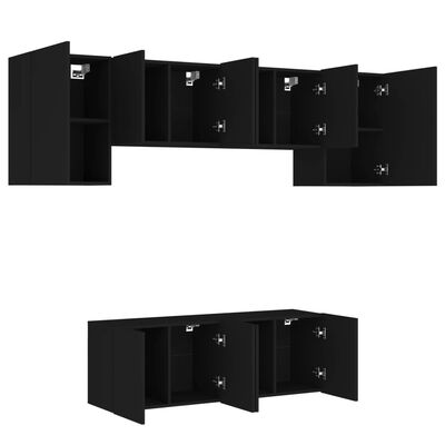vidaXL Muebles de TV de pared 6 piezas madera de ingeniería negro