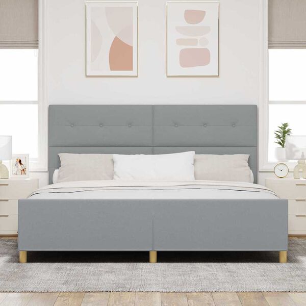 vidaXL Estructura de cama con cabecera Gris claro 200 x 200 cm tela