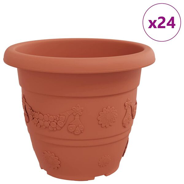 vidaXL Maceta Redonda para Flores 24 pcs Rojo Ladrillo &Oslash; 26 x 21.5 cm