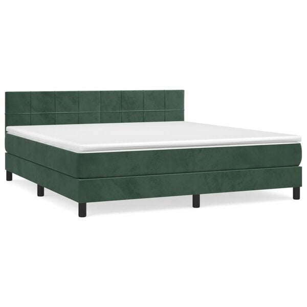 vidaXL Cama box spring con colch&oacute;n terciopelo verde oscuro 160x200 cm