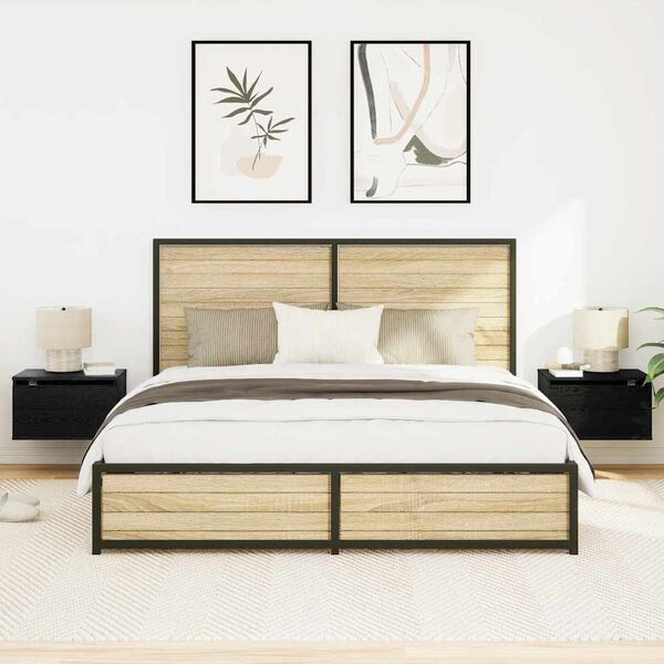 vidaXL Mesita de noche de pared 2 pcs Roble Negro 50 x 36 x 30 cm