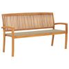 vidaXL Banco de jard&iacute;n apilable con coj&iacute;n madera maciza teca 159 cm