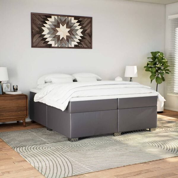 vidaXL Cama box spring con colch&oacute;n cuero sint&eacute;tico gris 200x200 cm