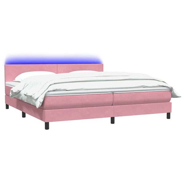 vidaXL Cama box spring con colch&oacute;n y LED terciopelo rosa 200x210 cm