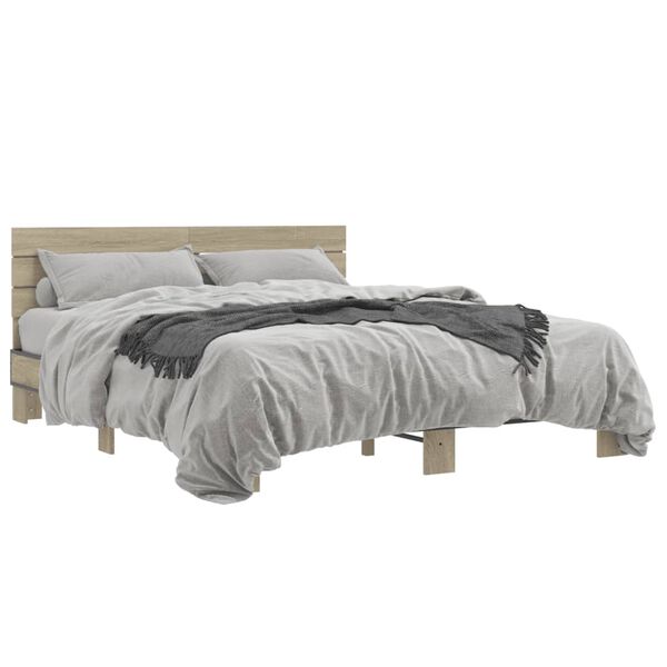 vidaXL Estructura cama madera ingenier&iacute;a metal roble Sonoma 150x200 cm