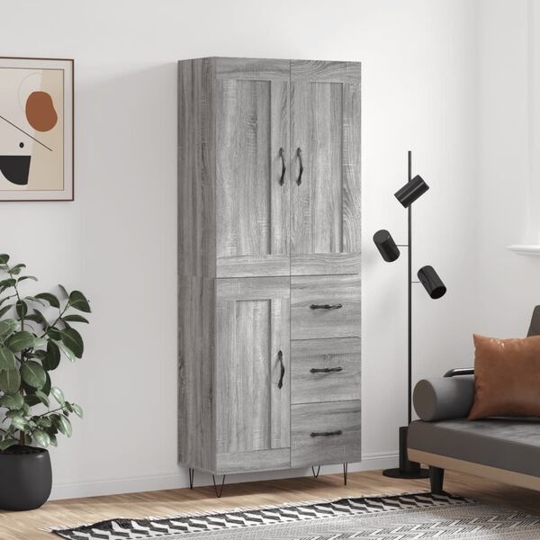 vidaXL Aparador alto madera contrachapada gris sonoma 69,5x34x180 cm