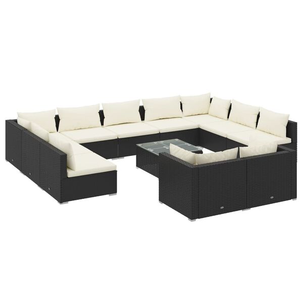 vidaXL Set de muebles de jardín 12 pzas cojines ratán sintético negro
