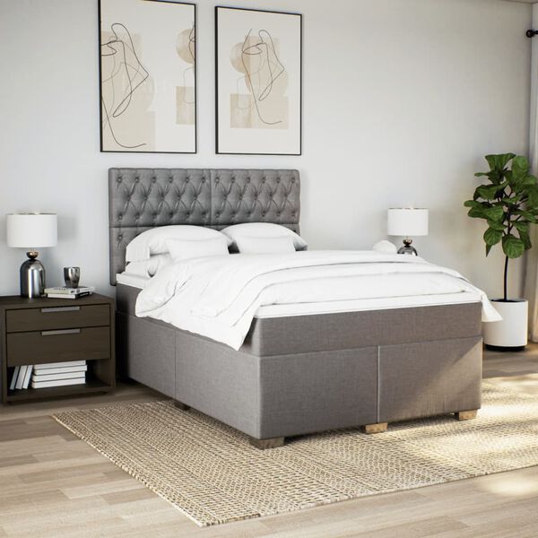 vidaXL Cama box spring con colch&oacute;n tela gris taupe 160x200 cm