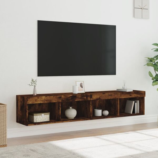 vidaXL Muebles de TV con luces LED 2 uds roble ahumado 80x30x30 cm