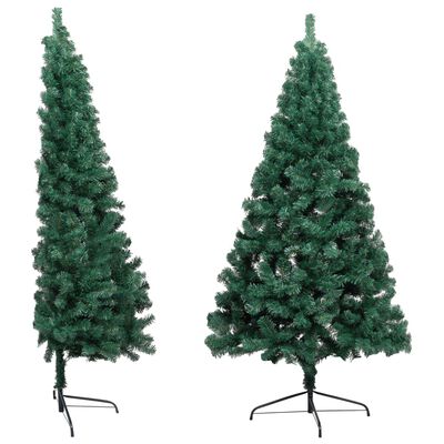 vidaXL Medio árbol de Navidad artificial con LED y bolas verde 180 cm