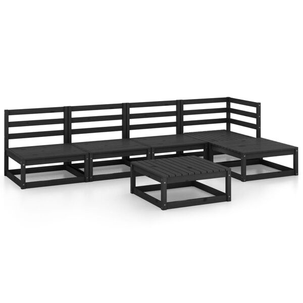 vidaXL Juego de muebles de jard&iacute;n 5 piezas negro madera maciza de pino