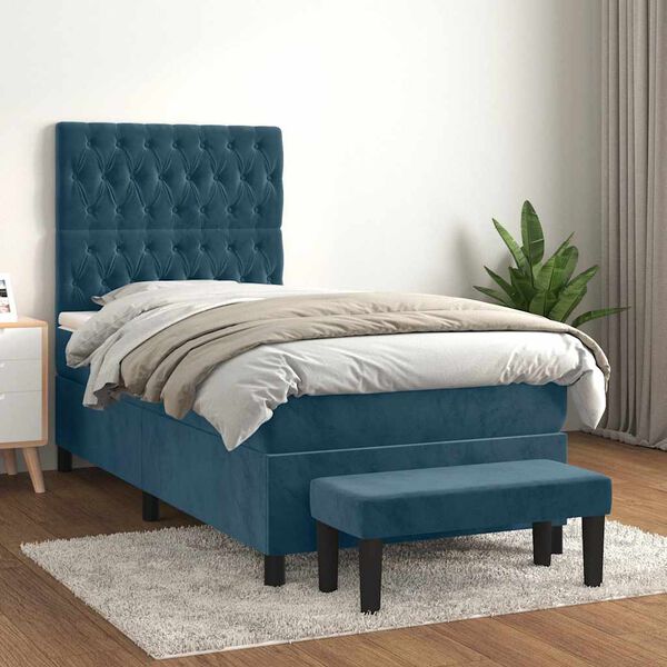 vidaXL Cama box spring con colch&oacute;n terciopelo azul oscuro 90x200 cm
