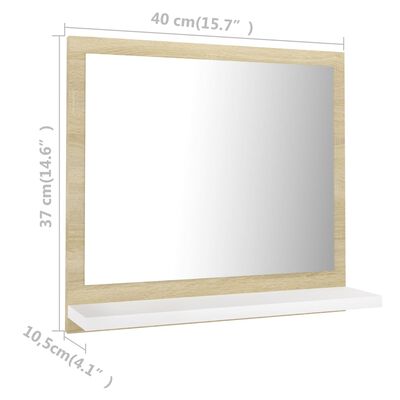 vidaXL Espejo de baño madera contrachapada blanco roble 40x10,5x37 cm