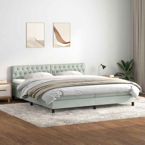 vidaXL Cama box spring con colch&oacute;n y LED terciopelo gris claro 180x220 cm