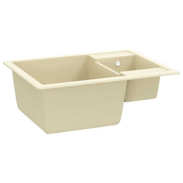 vidaXL Fregadero de cocina doble seno con rebosadero granito beige
