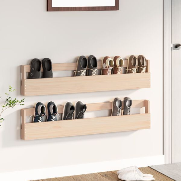 vidaXL Estantes para zapatos de pared 2 uds madera de pino 110x9x23 cm
