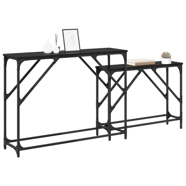 vidaXL Mesa Consola 2 pcs Roble Negro 100 x 28 x 75 cm