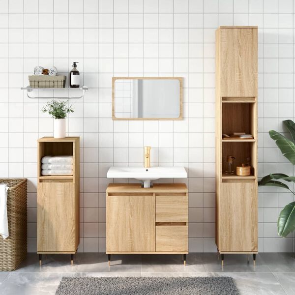 vidaXL Armario de ba&ntilde;o madera contrachapada roble Sonoma 65x33x60 cm