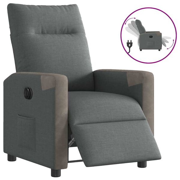 vidaXL Sill&oacute;n reclinable el&eacute;ctrico de tela gris oscuro
