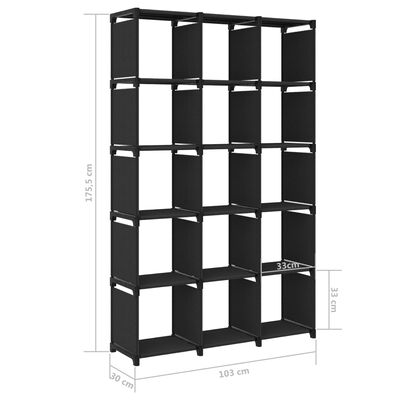 vidaXL Estantería de 15 cubos de tela negro 103x30x175,5 cm
