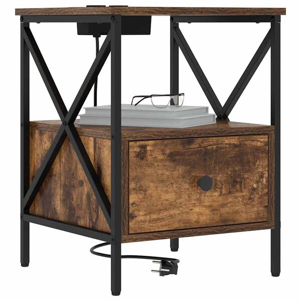 vidaXL Armario de Noche con caj&oacute;n Roble ahumado 41,5 x 40,5 x 55 cm