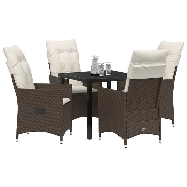 vidaXL Conjunto de Comedor de Jardín con cojín 5 pcs Marrón Poliratán