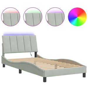 vidaXL Estructura de cama con LED sin colch&oacute;n Hanko terciopelo gris claro 100x200 cm