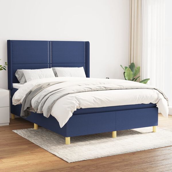 vidaXL Cama box spring con colch&oacute;n tela azul 140x200 cm