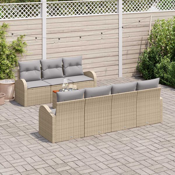 vidaXL Conjunto de sof&aacute;s de jard&iacute;n 8 pcs Beige rat&aacute;n sint&eacute;tico
