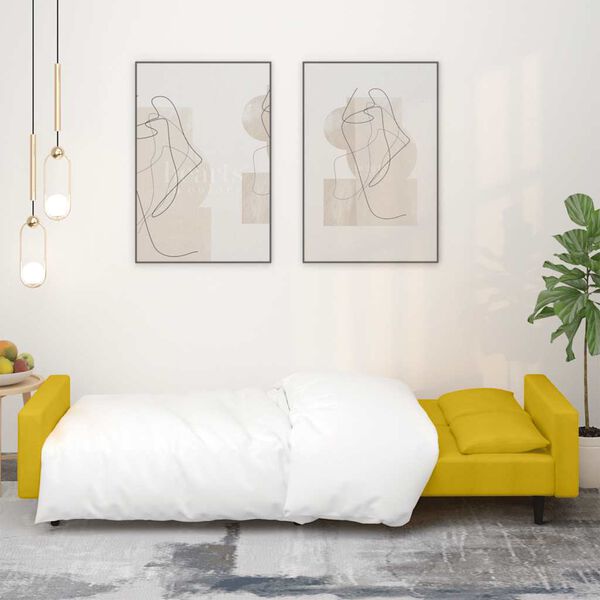 vidaXL Sof&aacute; cama de 2 plazas con dos almohadas terciopelo amarillo