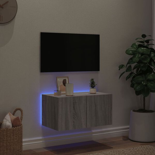 vidaXL Mueble de TV de pared con luces LED gris Sonoma 60x35x31 cm