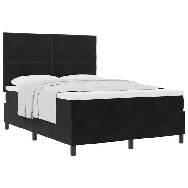 vidaXL Cama tipo Box Spring con colch&oacute;n Negro 140 x 200 cm tela