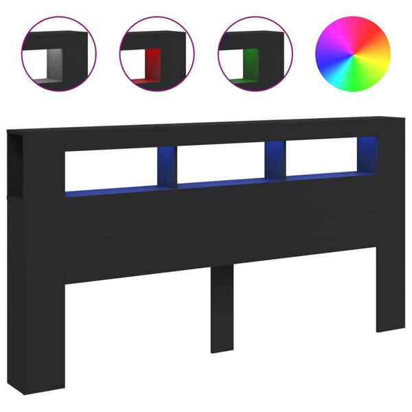 vidaXL Cabecero con LED madera de ingeniería negro 200x18,5x103,5 cm