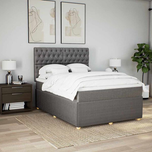 vidaXL Cama box spring con colch&oacute;n tela gris taupe 140x190 cm