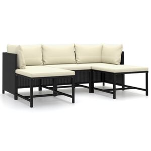 vidaXL Set de muebles de jard&iacute;n 5 pzas y cojines rat&aacute;n sint&eacute;tico negro