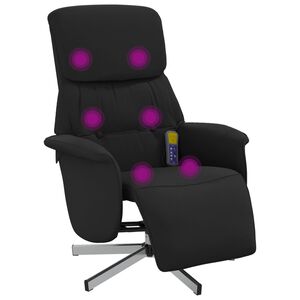 vidaXL Sill&oacute;n reclinable de masaje con reposapi&eacute;s tela negra