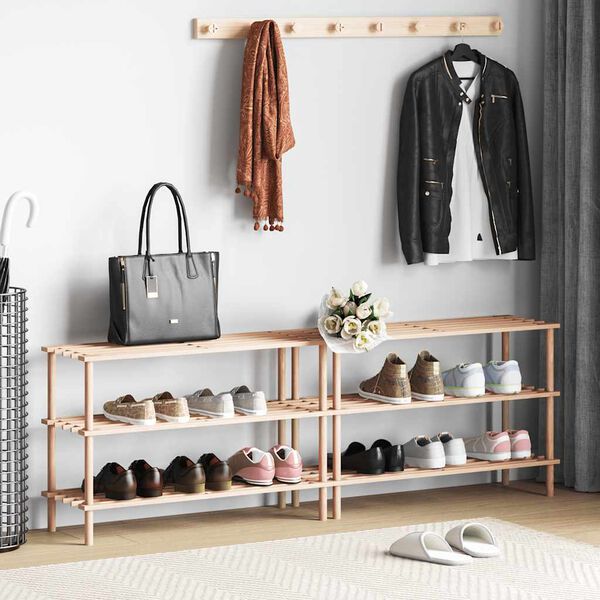 vidaXL Zapatero de 3 alturas 2 unidades madera maciza de abeto