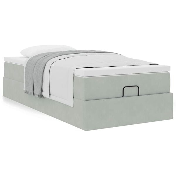 vidaXL Estructura cama otomana colch&oacute;n terciopelo gris claro 100x200cm